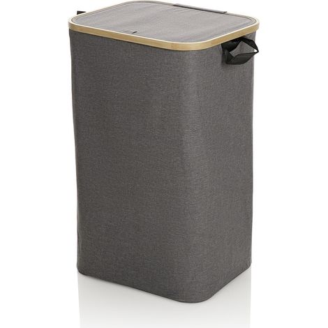 Cesto porta biancheria in legno bamboo e tessuto Mark - Grigio (1/5)