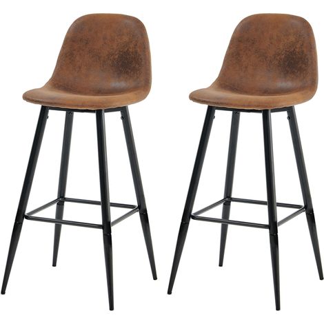 Meuble Cosy Lot de 2 Tabouret de Bar Rétro Vintage avec Dossier et Repose-Pieds, Sièges Rembourrés, Style Industriel, Chaises Hautes en suédine Marron, 49x42.5x103.5cm (1/5)