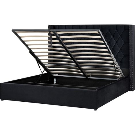 Bett mit Stauraum Samtstoff LUBBON 180 x 200 cm Schwarz