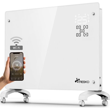 TRESKO Radiateur électrique blanc 1500 W avec Wi-Fi et application, convecteur mural en verre, radiateur de salle de bain en verre (1/5)