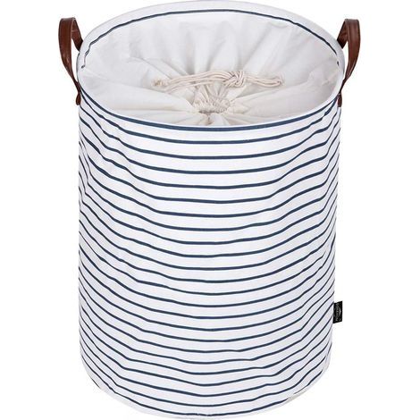 19-Inches Grand Organiser Paniers pour Vêtements Stockage, Cordon Paniers à Linge, Pliable Sac à Linge, Pliage Grande Capacité Corbeilles à Linge (Bleu ) (1/5)