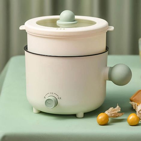Marmite électrique multifonction 1.8L 300-600W avec panier vapeur pour dortoir étudiants, cuisine nomade, petits espaces Design monobloc, plastique premium. (1/5)