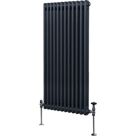 Radiador Tradicional Vertical de 2 columnas 1500mm x 562mm  Gris Antracita   Acero  Montado en pared  Kit de fijación y soportes  + Cepillo de limpieza GRATIS  Calefacción estufa calefactor