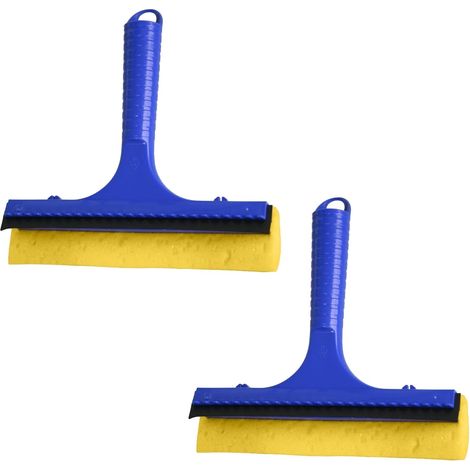 Novaliv 2X Raclette à vitres Voiture 20 cm Plastique Bleu avec lèvre de raclette et éponge en caoutchouc Raclette de voiture Nettoyant pour vitres de