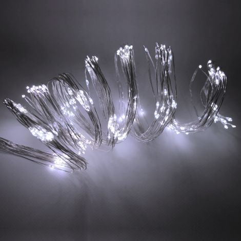 Wisdom cascata di luci con 300 micro Led bianco ghiaccio 15 fili in rame da 2 metri per uso interno ed esterno
