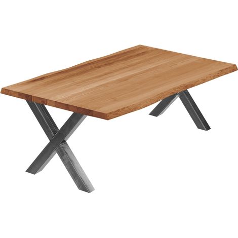 LAMO Manufaktur Esstisch Küchentisch, mit Baumkante 120x80x47cm (AxBxH), Design, Dunkel / Rohstahl mit Klarlack, LWB-01-A-004-0000D