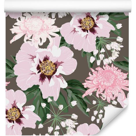 Bellissima carta da parati con crisantemi e peonie per soggiorno e camera da letto, 50x1000 cm (1/5)