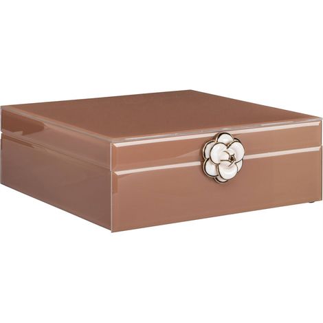 Boîte de rangement marron à fleur décorative - marron brillant avec fleur blanche (1/5)