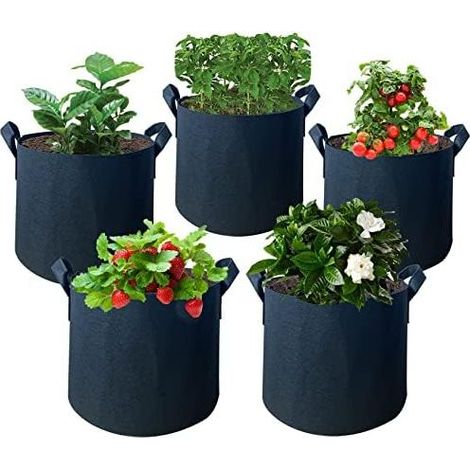 Set mit 5 Pflanzsäcken aus Vliesstoff, 3 Gallonen / 7-10 für Blumen, Kartoffeln, Tomaten, Gemüse - Gallonen 11L (1/5)
