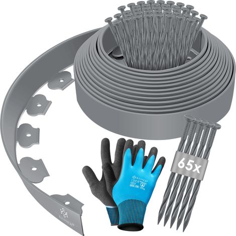 KESSER® Flexible Rasenkante aus Kunststoff mit Erdankern + Handschuhen Beeteinfassung Beetumrandung Beetbegrenzung Mähkante