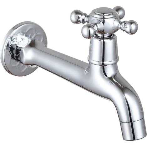 Brass Faucet Bathroom Wall Mounted Washing Machine Faucet Outdoor Hose Single Tap Cold Cross Handle Chrome (1/5)