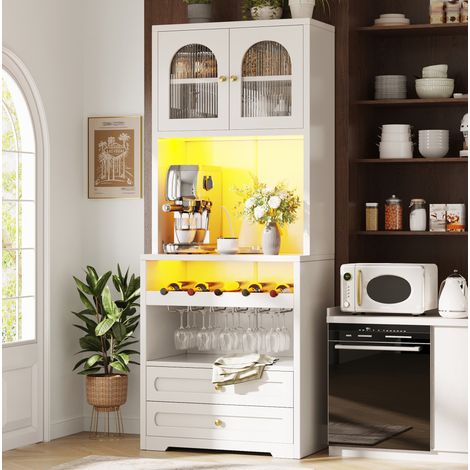 Mobile contenitore alto bianco con ante in vetro curve, LED, USB, 70 x 40 x 180 cm HAVRYA (1/5)