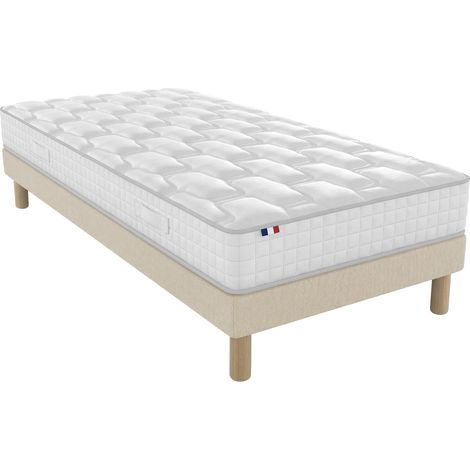 Ensemble matelas ressorts H24cm sommier en kit 90x200cm beige (1/5)