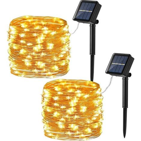 [2-Pack] Outdoor Solar String Lights, 12m, 100 LEDs, 8 Modes, Waterproof, Warm White Light (1/5)