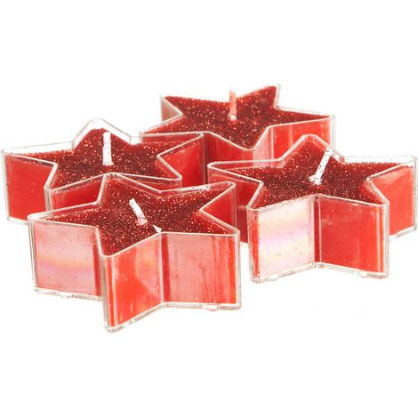 Lot de 4 Bougies Etoile chauffe plat pailleté "Spécial Fêtes" Atmosphera. - Etoiles pailletées Rouge