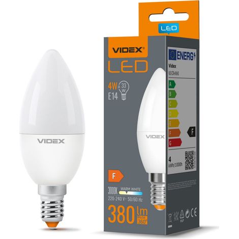Lampadina LED candela C37 E14 4W 380lm 3000K Videx (1/3)