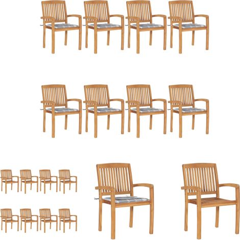 Stapelbare Stühle - vidaXL Stapelbare Gartenstühle mit Kissen 8 Stk. Massivholz Teak - Teakholz Stühle (1/5)