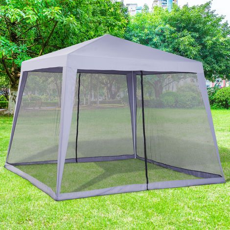 Tente jardin gazebo Gris 3x3 m 4 parties latérales moustiquaire fermeture éclair étanche extérieur terrasse
