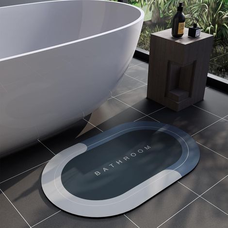 Tapis de salle de bain en caoutchouc antidérapant à séchage rapide, super absorbant, fin, adapté sous la porte, tendance, lavable, ovale, pour salle de bain, baignoire, douche et lavabo (43,2 x 68,6 c (1/5)