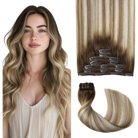 Extension per capelli umani Remy con clip, vestibilità comoda, lunghezze 3, 8, 22, 14 pollici (1/2)