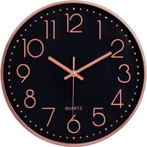 Moderne, geräuschlose Wanduhr ohne Ticken und mit großen silbernen Ziffern für Küche, Wohnzimmer, Badezimmer, Schlafzimmer (1/4)