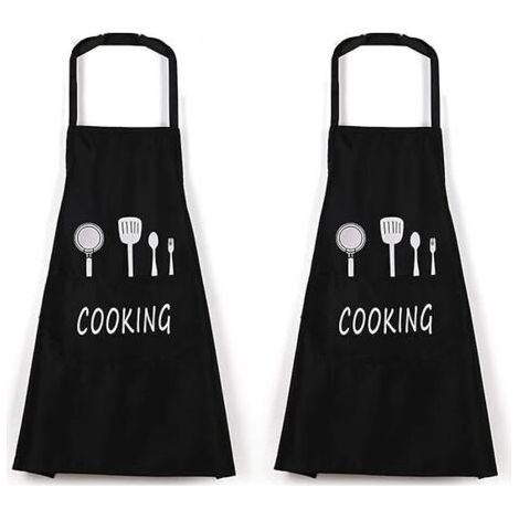 PA Stück schwarze Schürze, professionelle Herren-Küchenschürze, wasserdichte Schürze mit Taschen, Schürzen zum Kochen, Restaurant, Arbeit, Grillen, Gartenarbeit, Basteln, Backen, Schwarz (1/5)