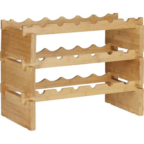 Mensola portabottiglie impilabile su 3 livelli 45 cm bambù 1300021712