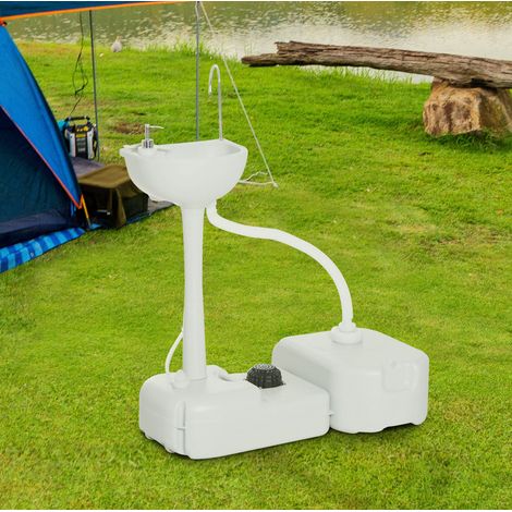 Camping-Waschbecken 17 l mit Fußpumpe, hellgrau, HDPE, 83 x 50 x 103 cm (1/5)
