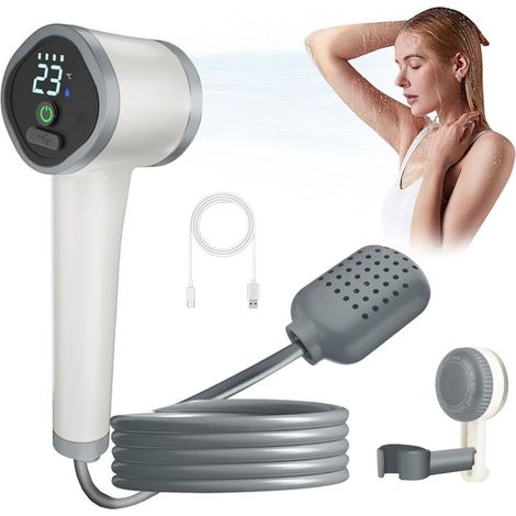 Douche de camping portable,rechargeable par USB avec écran LED intelligent,kit de douche d'extérieur avec affichage de la température pour le camping,la randonnée,les voyages,le lavage de voiture (1/5)