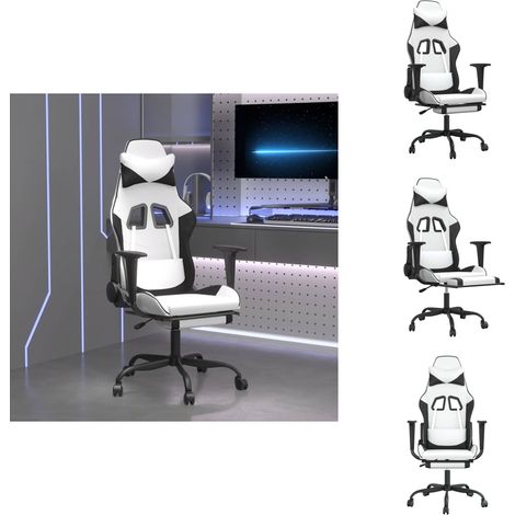 Chaise de jeu de massage avec repose-pied Blanc&Noir Similicuir - Chaise De Jeu - Chaise Gamer - Chaise Ergonomique - Chaise De Bureau - Massage Lombaire (1/5)