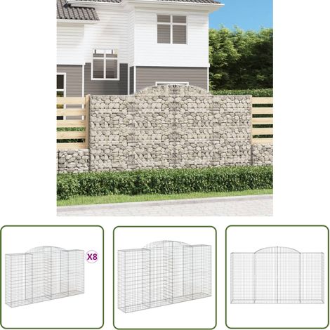 The Living Store Gabionen mit Hochbogen 8 Stk. 300x50x160/180cm Verzinktes Eisen - Gabionen - Gabionenkorb - Gartendeko - Zaun - Sichtschutz (1/5)