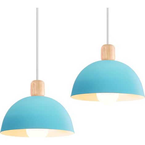 2PCS 20CM Lustre En Métal Vintage Suspension Luminaire Moderne Lampe À Suspension D'Intérieur Simple E27, Bleu Pour Restaurant Cuisine