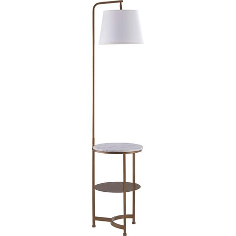 Lampadaire trépied liseuse moderne lampe sur pied blanc dorée noir avec tablette faux marbre port USB (1/5)