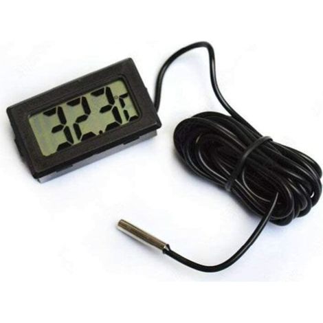 LCD digital thermometer temperature monitor with waterproof external probe for refrigerator/freezer - aquarium, fish tank water temperature 2m Black (1/3)