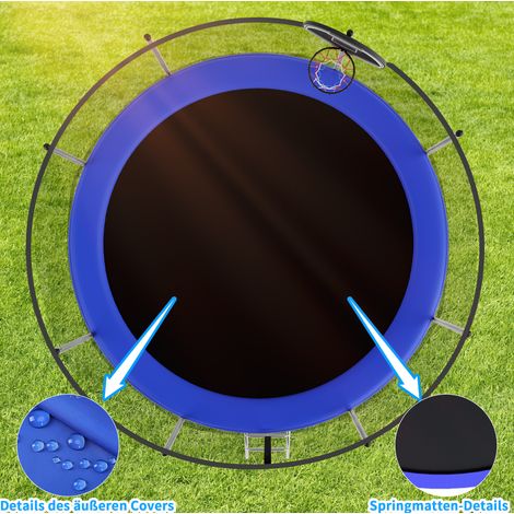 Trampoline extérieur rond 366 cm en acier bleu avec filet de sécurité, pour jardin stable – MEUBLIV (1/5)