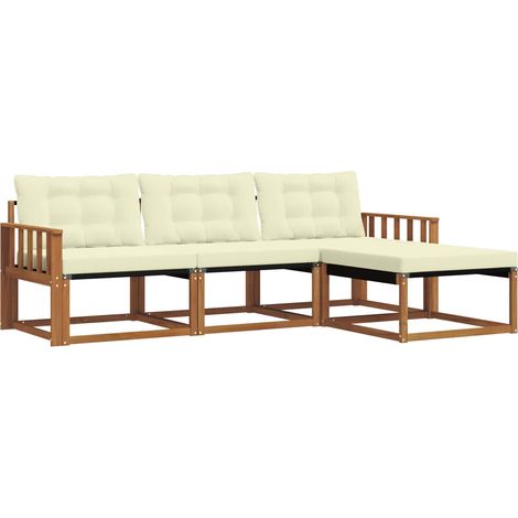 Set di divani da esterno con cuscino 4 pz Salotto da Giardino Naturale e Crema (1/5)