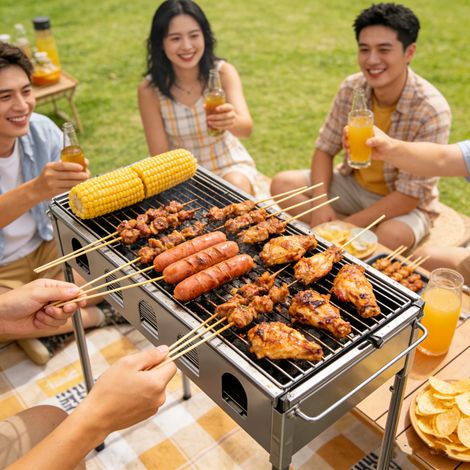 Barbecue Barbacoa compact et portable 63 x 34 x 63 cm Barbecue au charbon de bois pour pique-niques, camping et jardin (1/5)