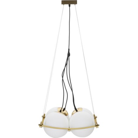 Lampadario Japan Square 3 luci in ferro dorato e vetro opalino 45x45 cm