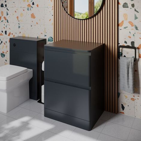 Bathroom Cloakroom Vanity Unit 600mm Freestanding Cabinet Drawer Anthracite Grey (1/5)
