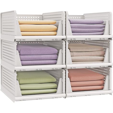 Organisateur d’Armoire Pliable, Lot de 6, Tiroir Coulissant Empilable pour Chambre, Bureau, Salle de Bain (1/5)