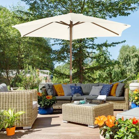 Sombrilla de Jardín de madera de bambú blanca Ø250x230 cm con protección UV y ajuste en 3 posiciones