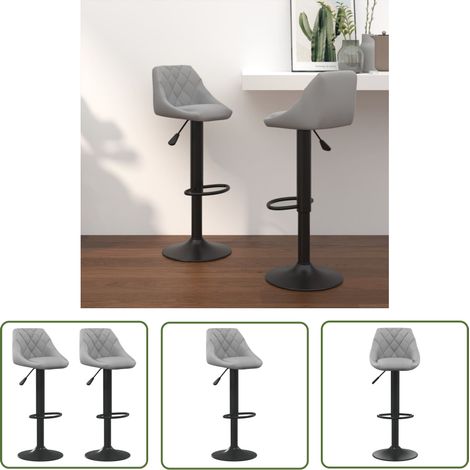 The Living Store Tabourets de bar lot de 2 gris clair velours - Tabouret De Bar - Chaise De Comptoir - Fauteuil De Bar - Tabouret Design - Tabouret Velours (1/5)