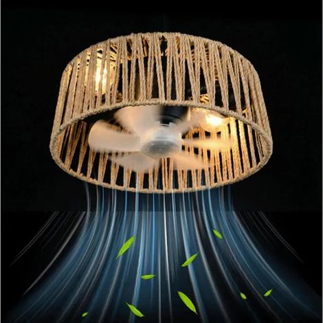 Lampe ventilateur en rotin 3 lampes avec ampoules E27, style rustique silencieux pour chambre parentale VENTILATEUR DE PLAFOND (1/4)