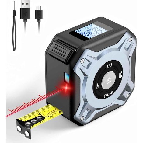 Gris,Ruban à Mesurer Laser 2 en 1, Telemetre Laser 40m & Metre Ruban 5m, USB C Rechargeable Metre Laser, Écran LCD, Plusieurs Modes de Mesure, M/in/Ft, pour Le Bricolage et la Décoration Intérieure
