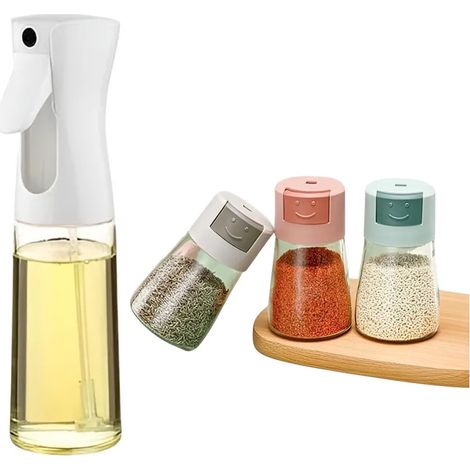 TRADE SHOP - Set Dispenser Spray Per Olio Con 3 Contenitori Dosatore Per Condimenti Spezie Sale Cucina -