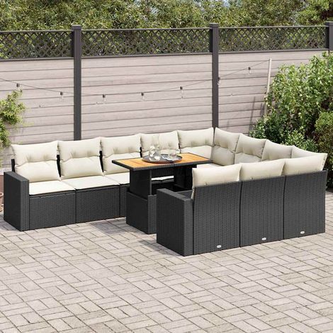 vidaXL Salon de jardin 11 pcs avec coussins noir résine tressée (1/5)