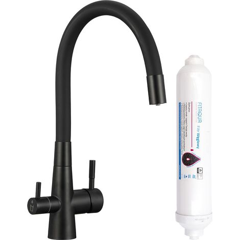 Rubinetto cucina nero con filtro acqua al carbone attivo e doppia leva – design moderno (1/2)