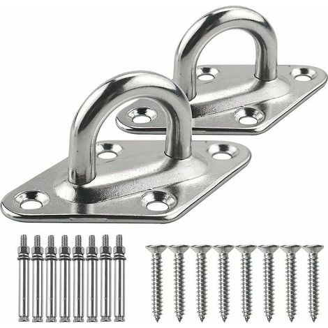 Kit De Suspension Pour Hamac - Crochets En Acier Inoxydable 304 - Plaques À Œillets M8 80x50 mm - Pour Plafond Mur Sol Arbre - 18 Pièces (1/5)