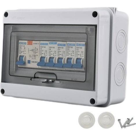 Ackerman Tableau électrique complet, 6 circuits, 63A 220V, IP65, protection contre les surcharges, pour usage domestique et industriel
