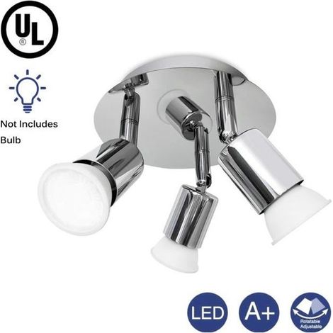 LED 3 spots orientables, plafonnier salle de bain, chrome, GU10 Cuisine moderne plafonnier applique murale (ampoule non incluse) (1/4)